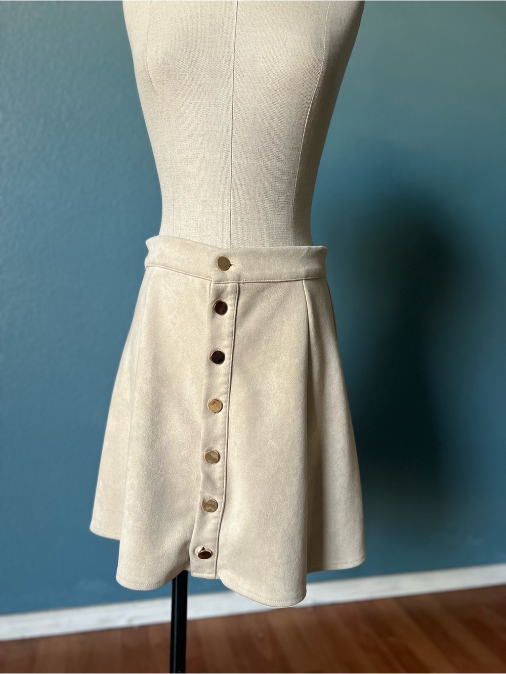 Cream Button-Front Circle Skirt